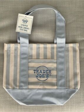Trader Joe's Blue and Cream Striped Mini Canvas Tote Bag